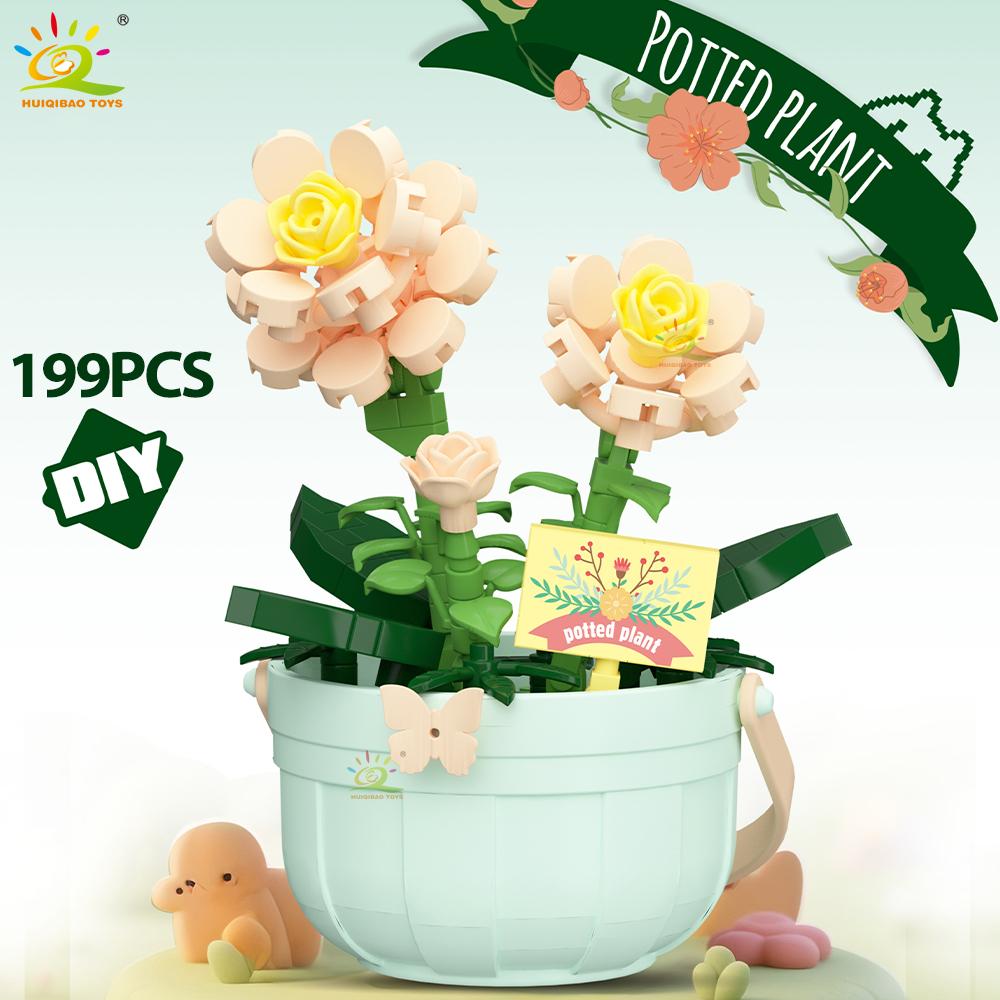 Non-Toxic Moc Flower Micro Building Block Diy Rose Sunflower Pot Bouquet Mini Diamond Model Brick Toy For Children Desk Decor.