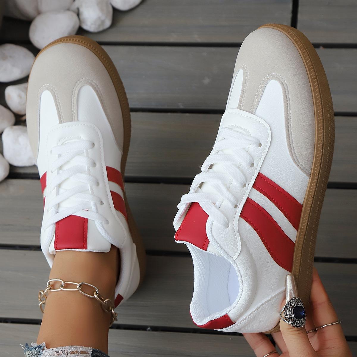 

Ladies Casual Sports Shoes - Contrasting Stripes, Comfortable To Wear All Season, Versatile for All Seasons, Comfortable Fabric Lining 36 червоний