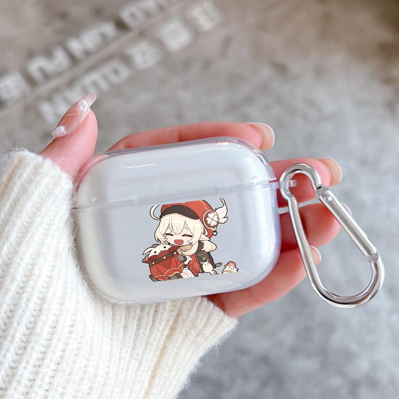 Genshin Impact klee Qiqi xiao Case for Apple Airpods 2 1 Earphone Cases With Hook For Airpod Pro 3 Pro2 Clear Protective Covers