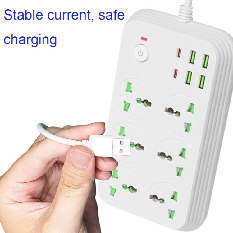 T24 2m 3000W 6 Plugs + PD + 4-USB Ports Multifunctional Flame-Retardant Socket With Switch