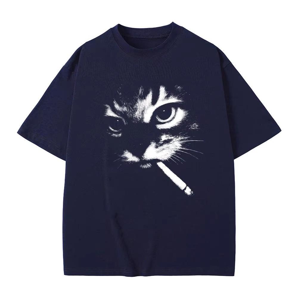 2026 New Funny Meme Smoking Cat Face Graphic Tshirts Unisex Women Casual Cotton Vintage T Shirts Unisexs Tshirts Cats Lovers Gifts