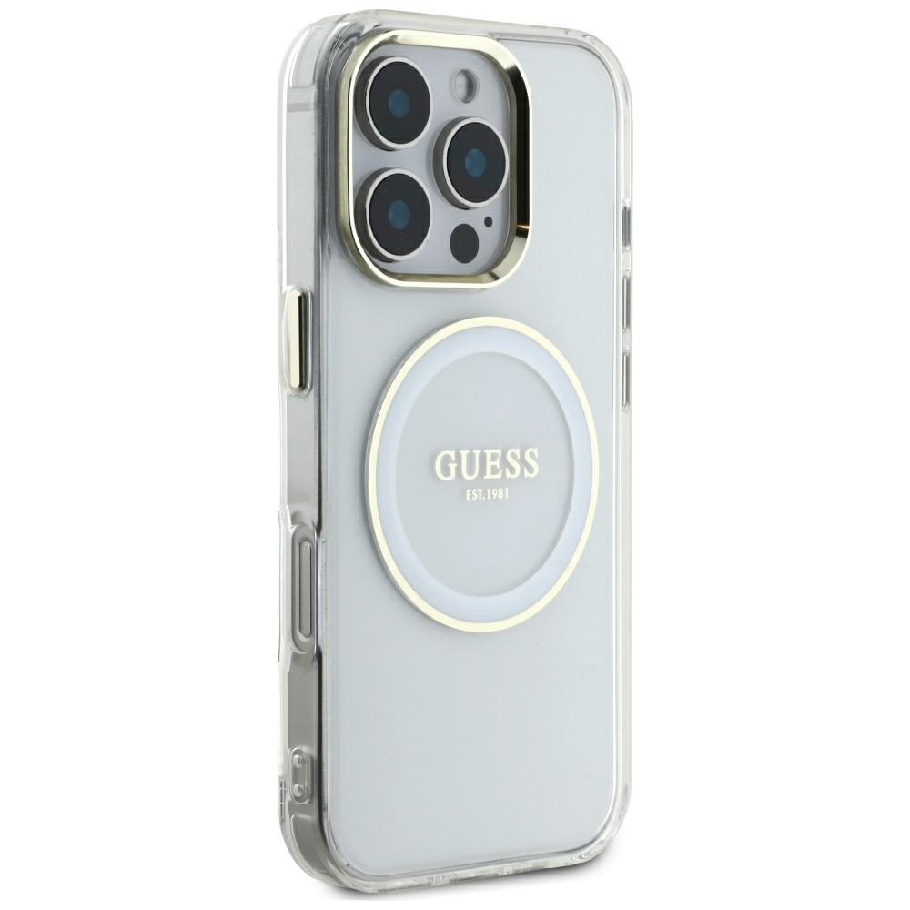 Guess IML Metal Colored Circle Classic Logo MagSafe case for iPhone 16 Pro Max white