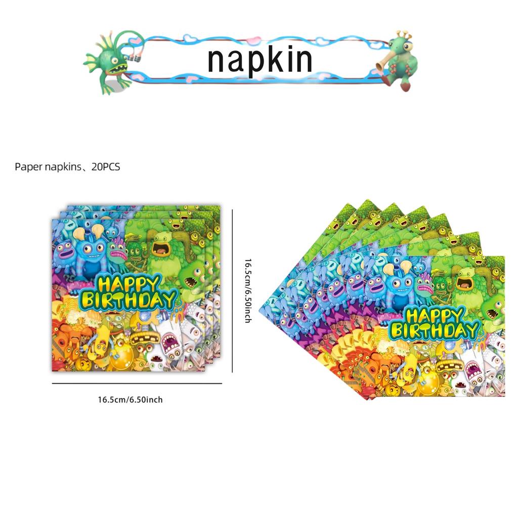 My Singing Monsters Födelsedagsdekorationer 20 personer Engångsservis Duk Tallrik Baby Shower Barnpresent Gåva Pojkfest Tillbehör