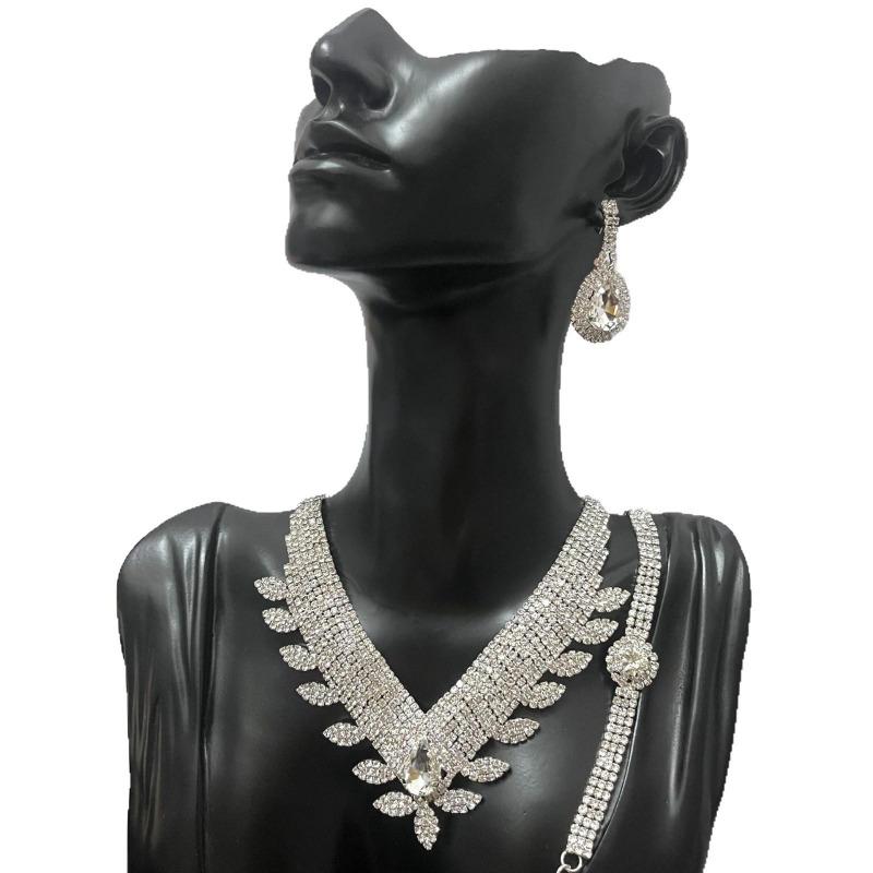 Popular Water Drop Necklace Set Rhinestones Full Of Diamonds Simple Fashion Wedding Dress Banquet Dress Accessories серебряный