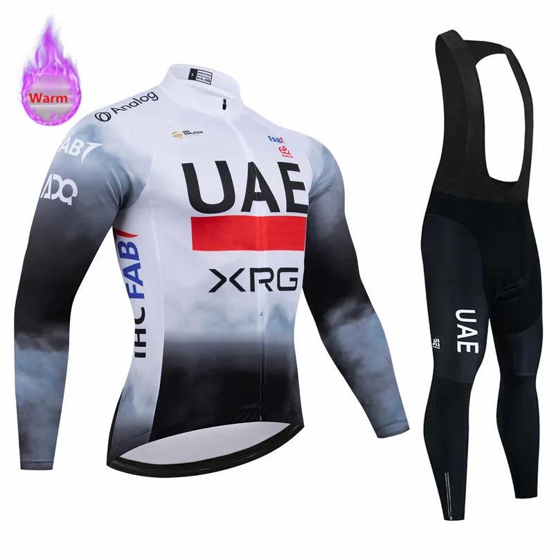 2026 UAE Team Winterfleece Langarm 2026 Winter Samt Warm Radsportbekleidung Anzug Set Fahrradkleidung Tragen Ropa Ciclismo Rennrad Trikot Anzug