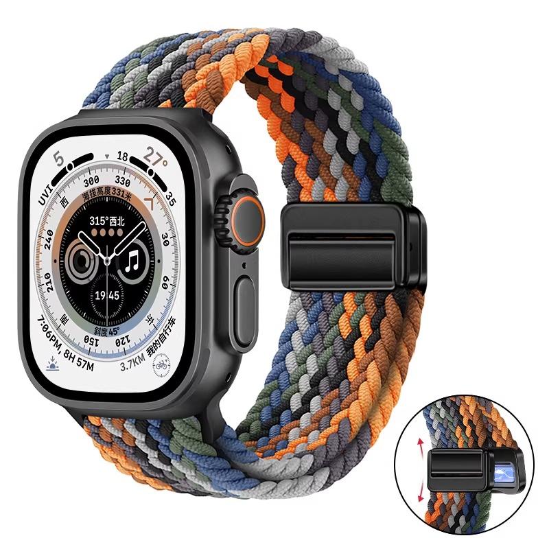 Nylon Braided Band For Apple Watch Series Ultra 3 2 1 49mm 11 10 46mm 42mm 9 8 7 45mm 41mm Magnetic Strap iWatch 6 5 SE 44/40mm Belt
