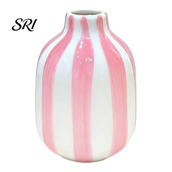 Vaso Smaltato ad Alta Temperatura Ceramica a Strisce Dipinto a Mano Moderno Nordico Boho Piccolo Contenitore Decorativo per Fiori per Tavolino Cucina Interno