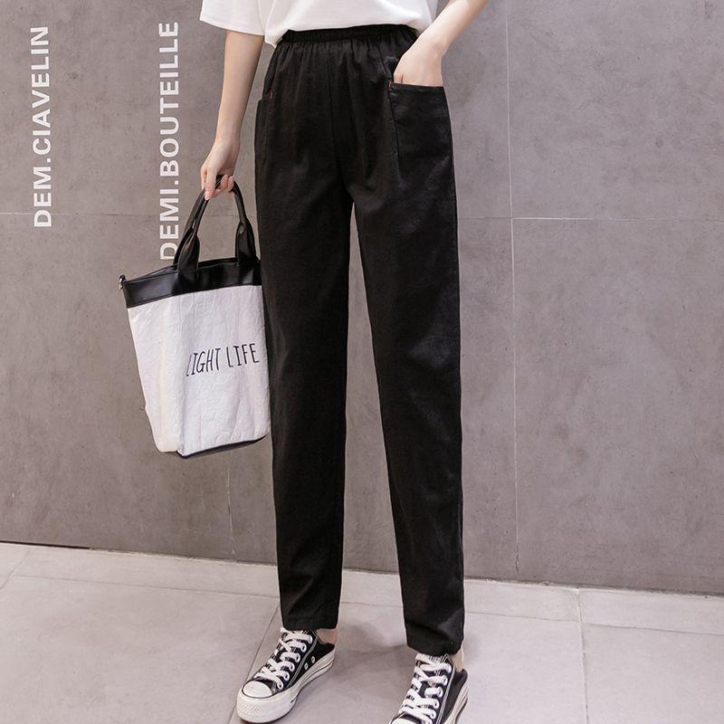 

Women s 2026 Spring Cotton-Linen Loose Harem Pants S 40kg-45kg чёрный