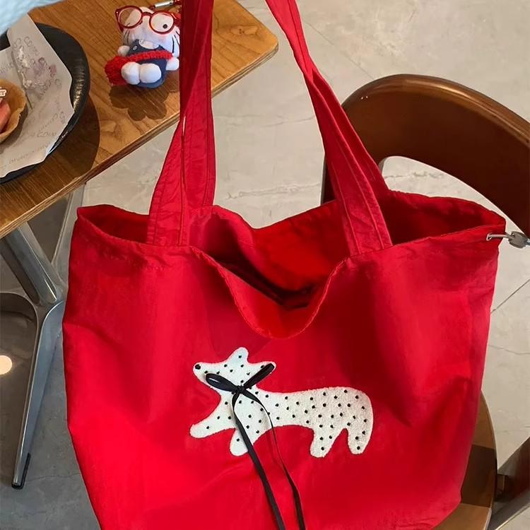 Wind Lazy Red, Large Capacity Shoulder Bag Seaside Vacation Lightweight Canvas Bag Bag Girl