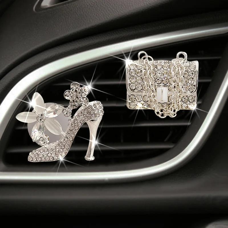 2Pcs/set Car Accessories, A Sparkling Golden Car Air Freshener Clip, Girl's Wallet, A High-heeled Car Scent Diffuser,Car Decorations.