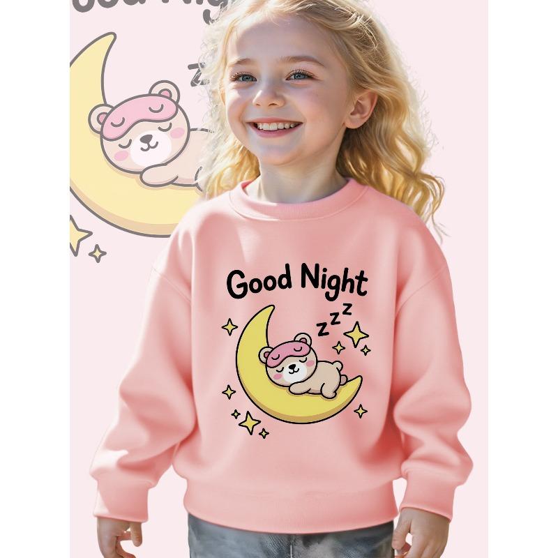 Kids Crewneck Sweatshirt, Cute Cartoon Bear Graphic Print, Soft Casual Long Sleeve Pullove