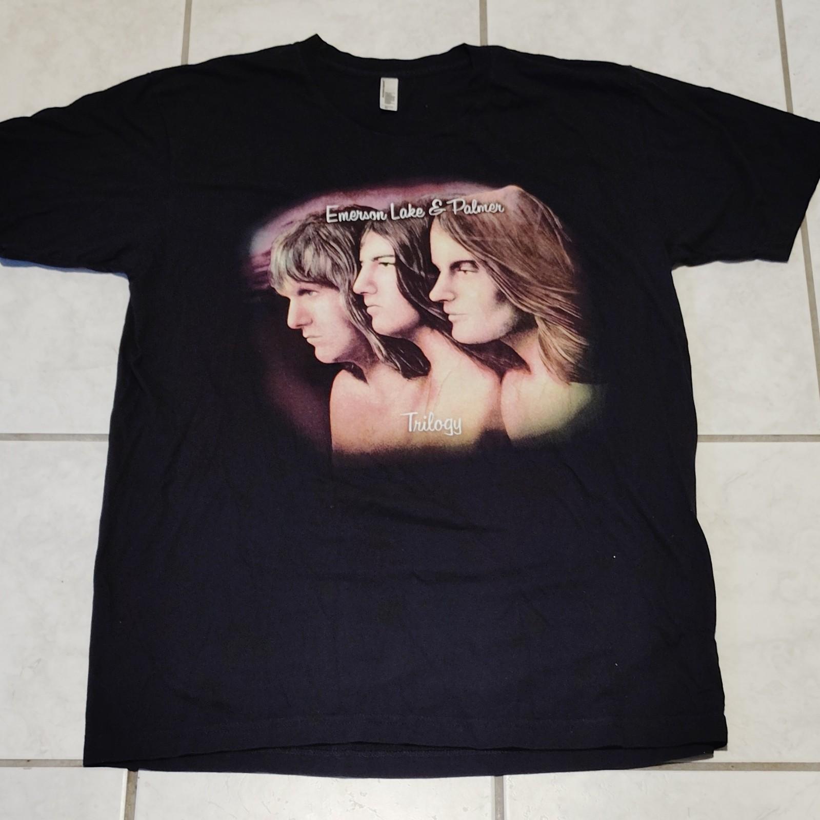 American Apparel Emerson Lake & Palmer Trilogy Men s Black Cotton Tee XL Unisex T-Shirt XXXXL