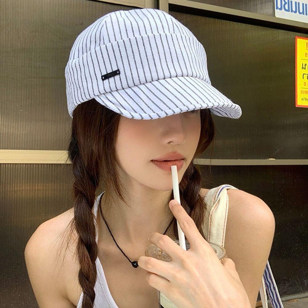 Versatile Striped Peaked Caps Korean Newsboy Hats Vintage Strip Baseball Cap  Female