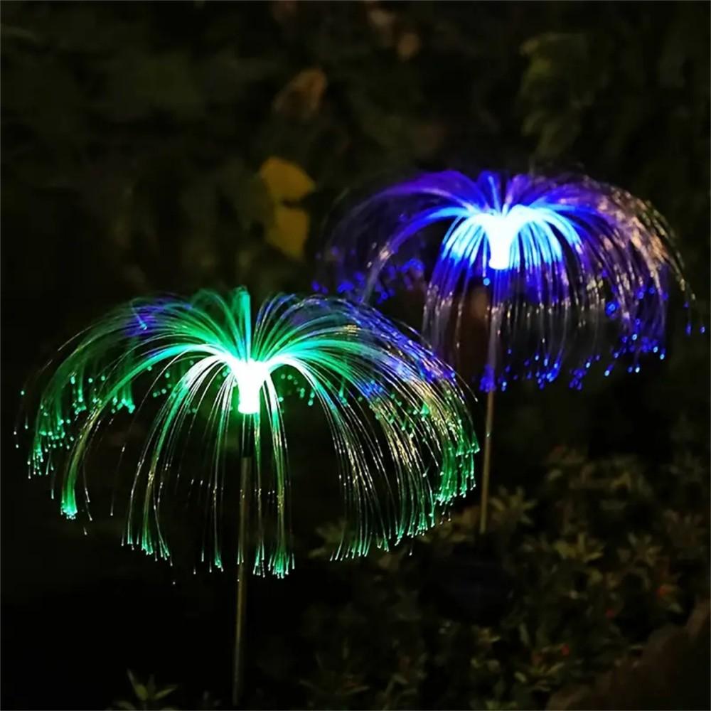 Solar Powered Colorful Fiber Optic Jellyfish Light LED Outdoor Waterproof Landscape Lamp for Garden Yard Courtyard Art Decor