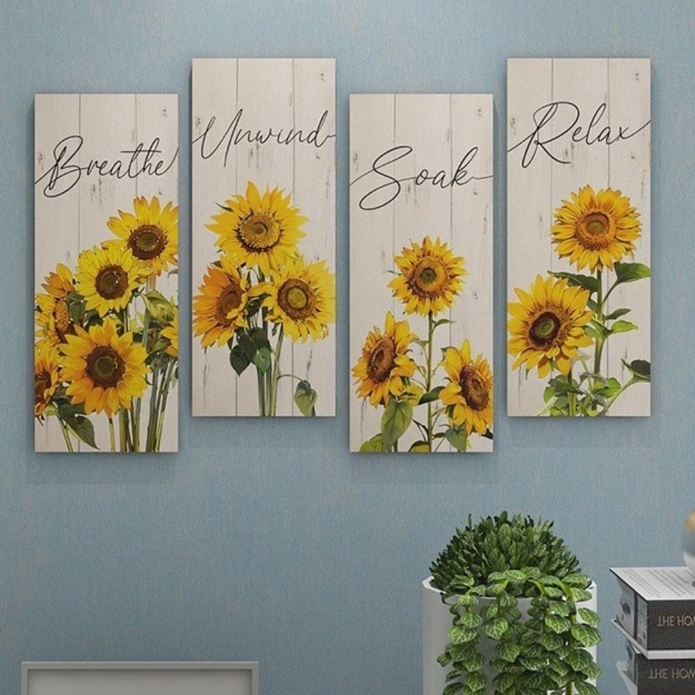 Handmade Wooden Floral Artwork Modern Wall Decor Plate Sunflower Hanging Sign  Home Office Decor