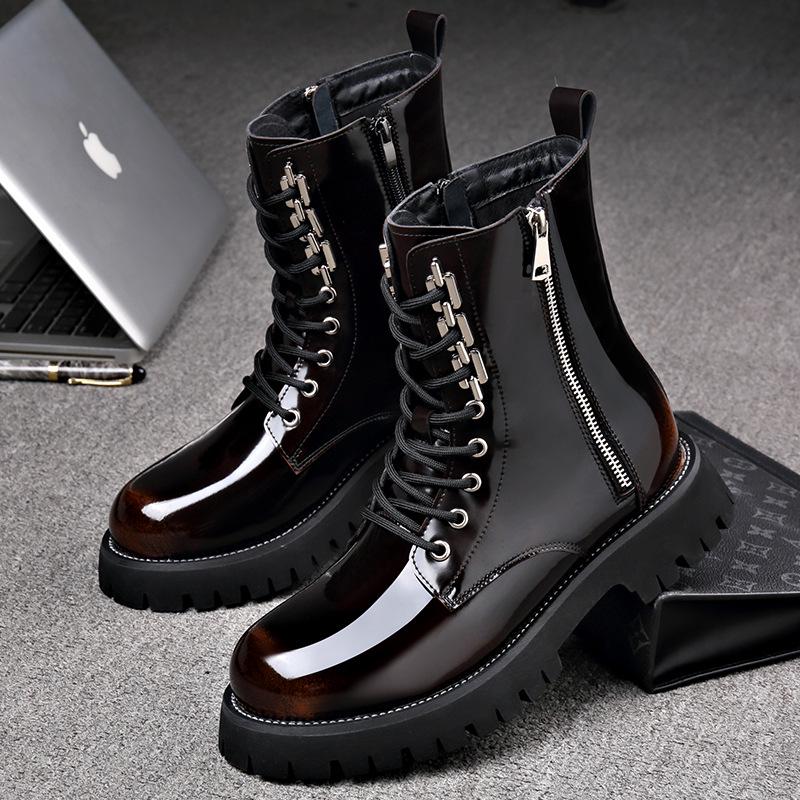 Stivaletti Chelsea Trendy da Uomo High-Top in Vera Pelle - Leggeri Stile Martin con Suola Spessa e Zip Laterale per Autunno/Inverno