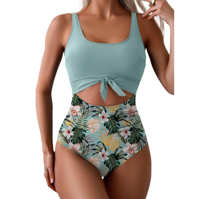 2026 European Beautiful Women's One-piece Swimsuit Belly Slim Swimsuit Hollow Lace-up Swimsuit