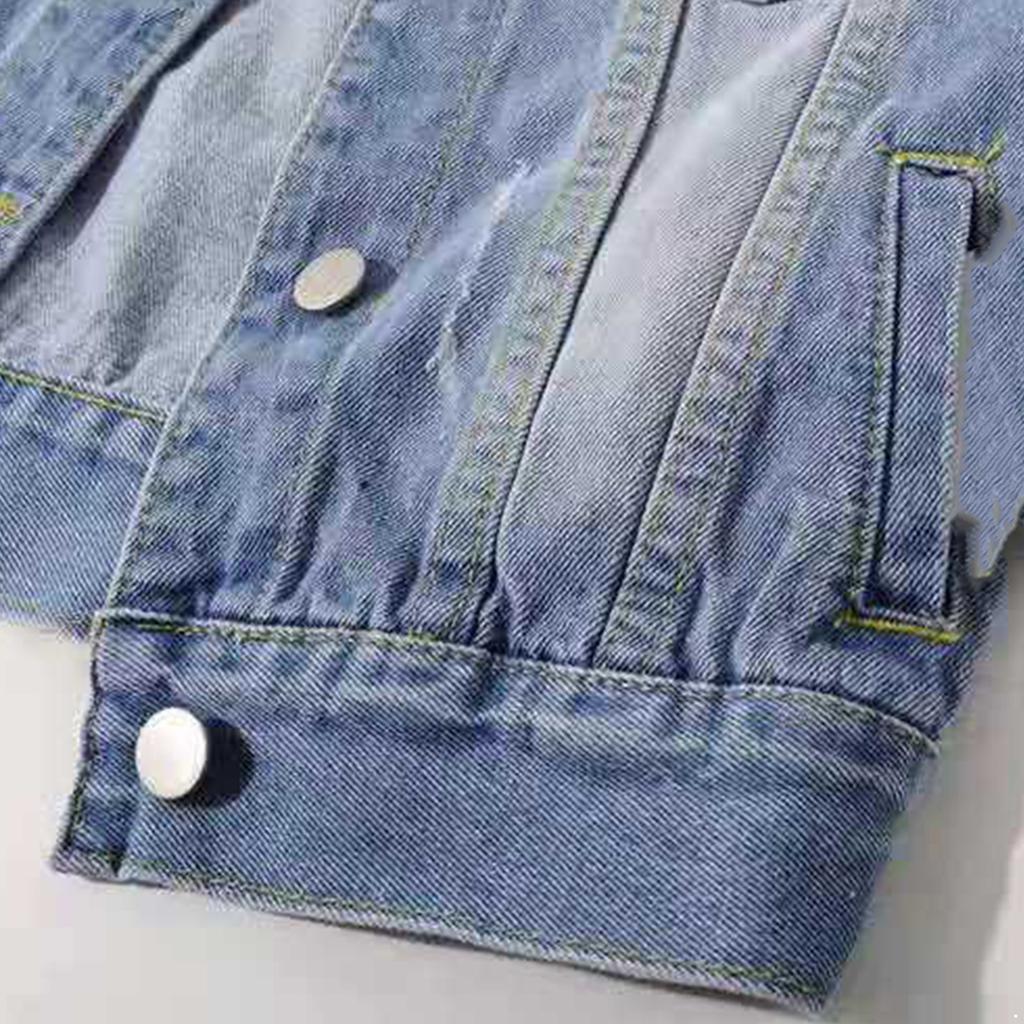 Womens 3/4 Sleeve Denim Jacket Casual Turn Down Collar Button Jean Jackets Coat with Pockets