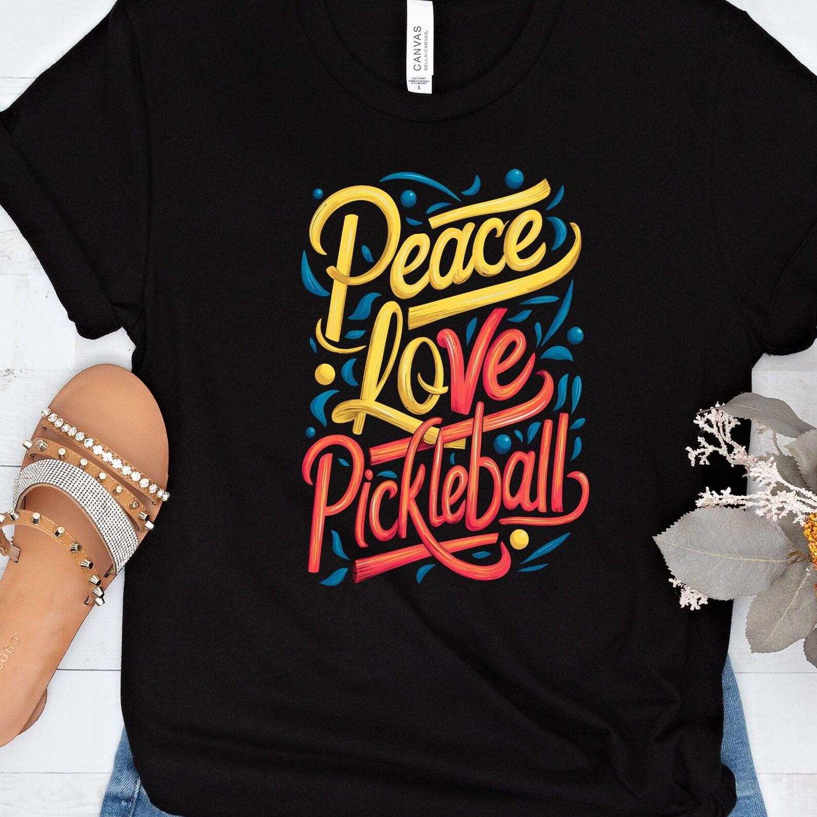 Peace Love Pickleball Unisex Tee, Pickleball Lover Sport Shirt, Fun Gift, Colorful Tshirt, Pickleball Player Tee, 5 colors 3XL