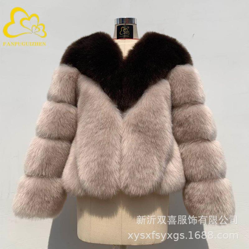 Autumn and Winter New Women's Coat Color Matching Casual Imitation Fox Fur Coat