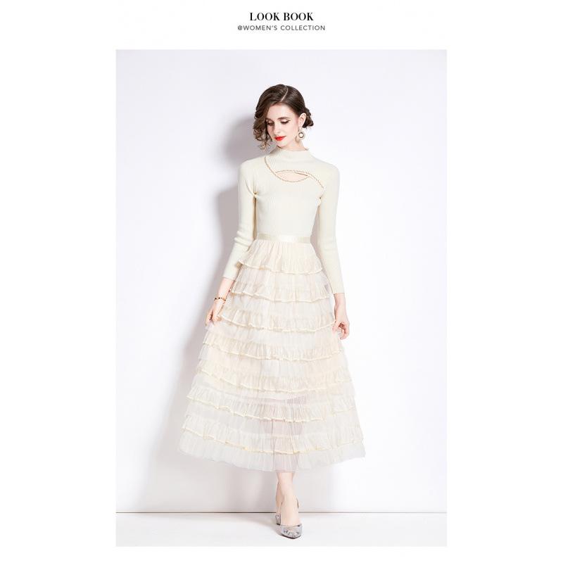 Women's Long-Sleeve Knitted Patchwork Dress Set