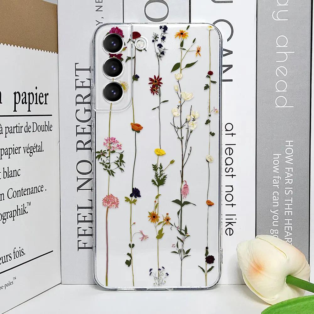 Cute Flower Painted Phone Case for Samsung S22 S21 FE Ultra Clear Silicone Soft Cases for Samsung Galaxy S25 S24 S23 Plus Covers