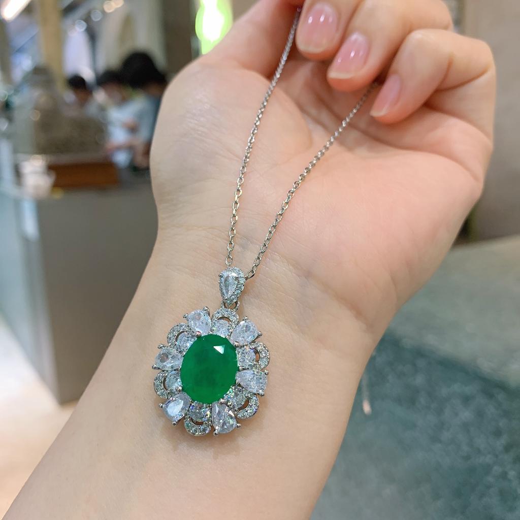 Emerald Banquet Pendant Simulation Paraiba Ring Ladies' Jewelry Set