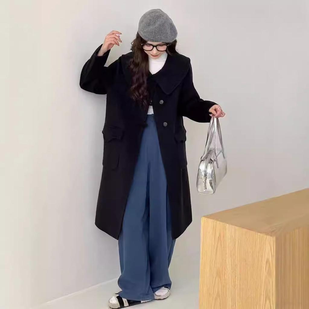 Γλυκό μωρό κούκλα γιακά μάλλινο κασμίρ παλτό Μικρό Preppy Style Μαλακό και Waxy Loose μάλλινο παλτό αδυνατίσματος για γυναίκες