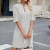 Women's Loose Casual Color Five Quarter Sleeve V-neck Loose Dress Fashionable Dress