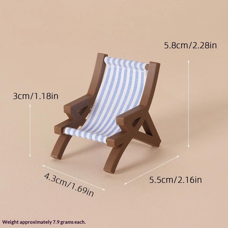 112 Mini Scale Foldable Beach Chair for Dollhouse Striped Deck Chair Outdoor Mini Furniture for Kids Room Decor