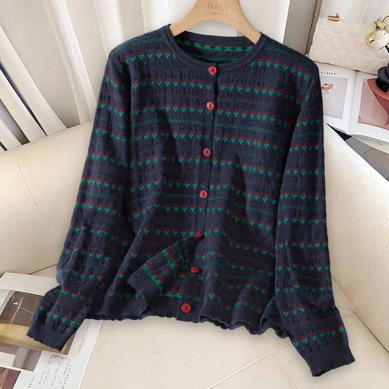 

Women s Round Neck Long Sleeve Knitted Cardigan One Size