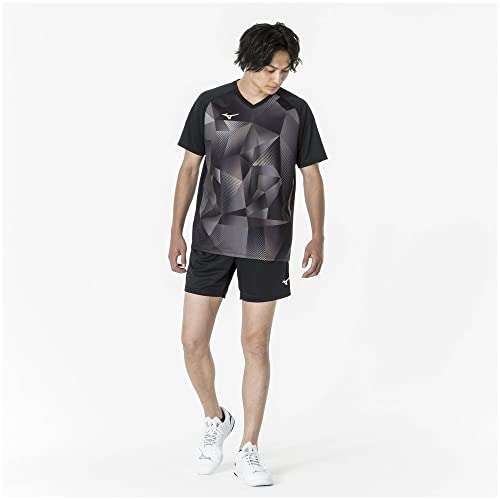 Mizuno Tričko na stolní tenis, Krátký rukáv, Výstřih do V, Unisex, Odvádějící vlhkost, Rychleschnoucí, Certifikováno JTTA, 82JAA001, Černé, Velikost S