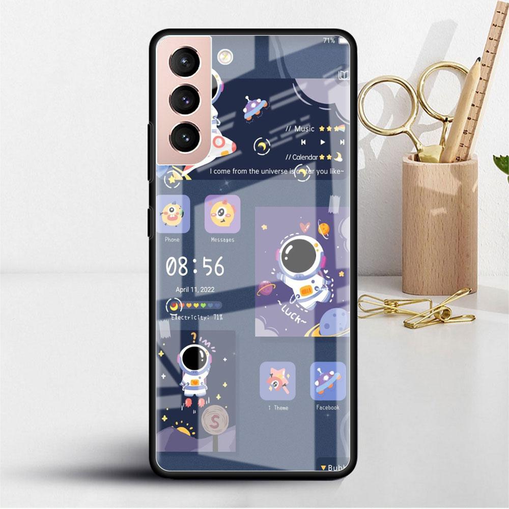 

Стеклянный чехол для Samsung Galaxy S22 S20 FE S21 5G S10 S9 Plus Note 10 20 Lite, закаленный чехол для телефона с изображением космонавта и мультфильма Leather