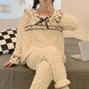 Women's Winter Sweet Flannel Lace Pajamas Princess Style Warm Long Sleeves Long Pants Home Clothes Square Neck Pajamas Set