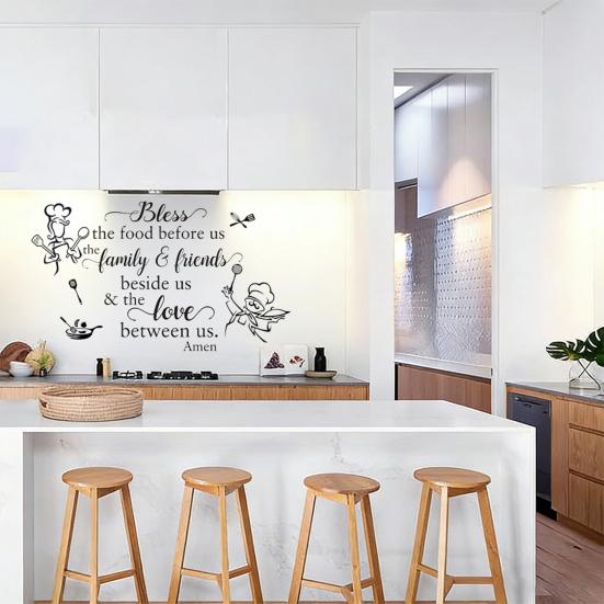 Kitchen Quotes Wall Sticker Removable PVC Wall Art Sign Peel And Stick Wall Decals for Dining Baking Room Bar Restaurant Home Decor