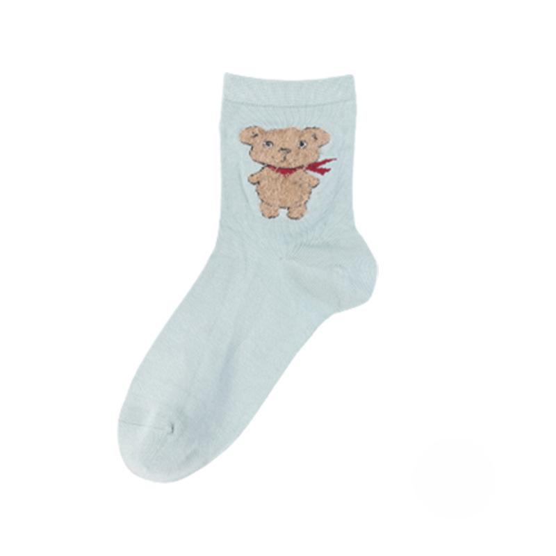 

Носки Женские Осенне-зимние Мягкие Шелковые Носки Повседневные Носки Осенне-зимние Короткие Медведь Женские Носки 1 pair синий