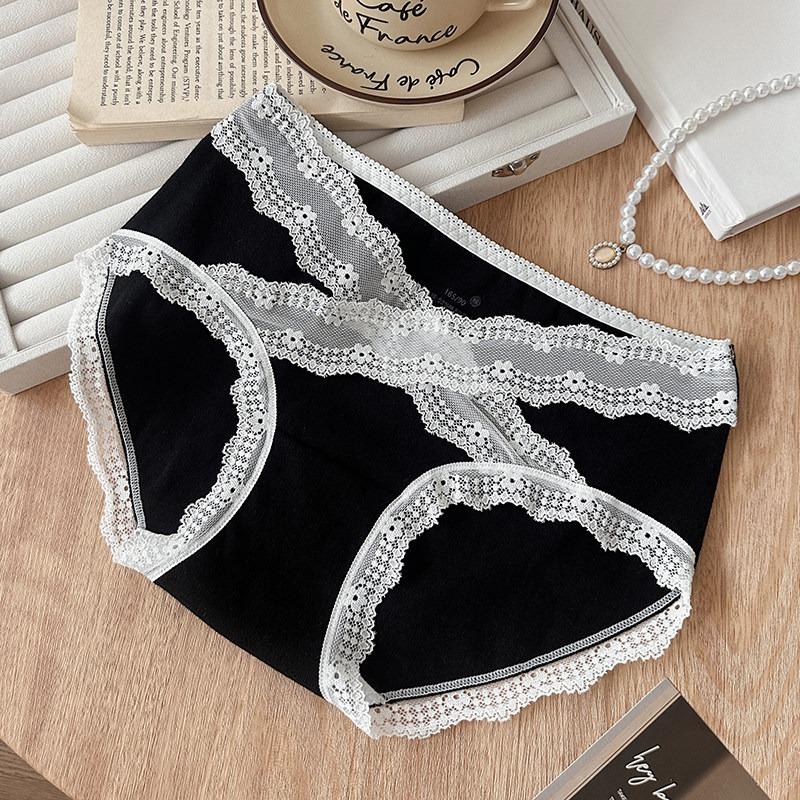 Sexy Plus Size Cotton Underwear Women Antibacterial Extended Gusset Lace Trim Panties