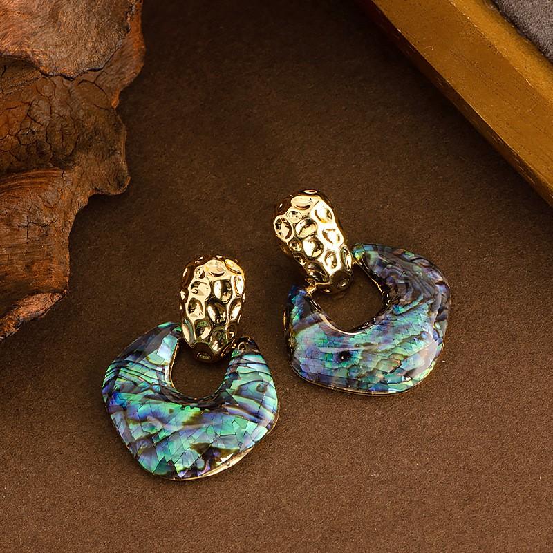 Elegant Pearlized Abalone Shell Stud Earrings With Post Geometric Design Fashion Office Jewelry Women