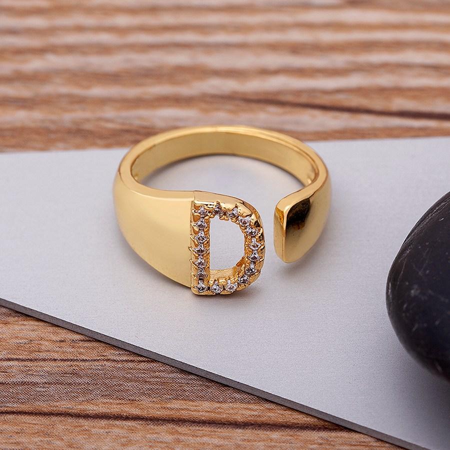 AIBEF New  A-Z Letter Gold Color Metal Adjustable Opening Ring Initials Name For Women Finger Rings Party Crystal Jewelry