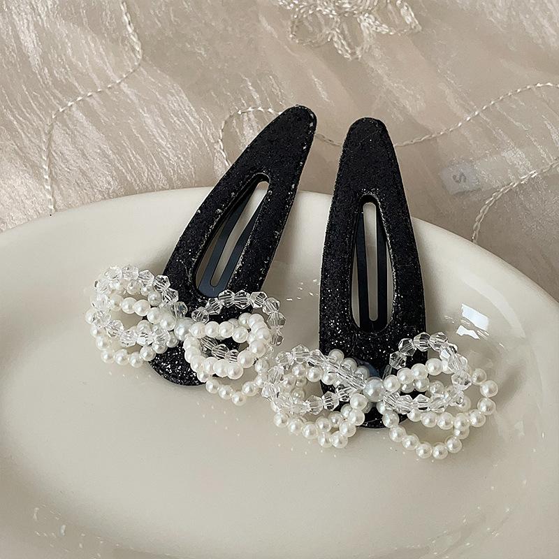 Sparkling Pearl Crystal Bow Hairpin Bangs Clip Hair Accessories Headgear Side Clip