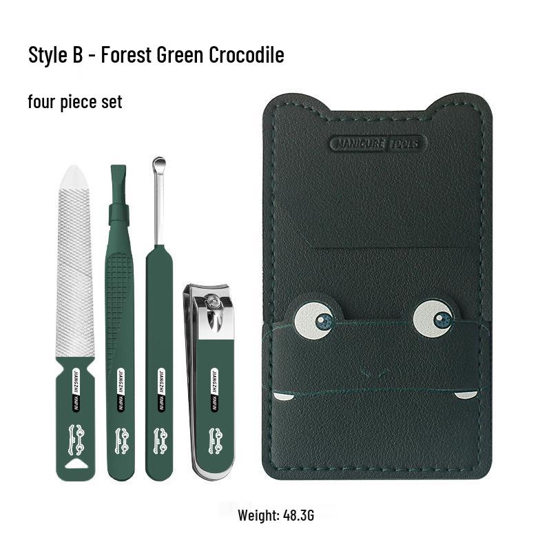 Cartoon Nail Clipper Set: Cute, Portable Grooming Kit with Cuticle Pusher, Tweezers, and Ear Pick for Men & Women.
