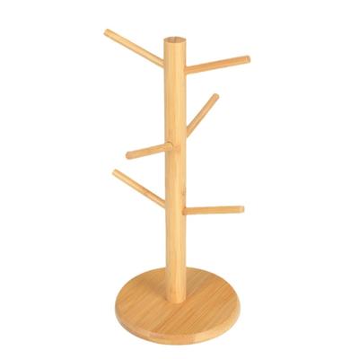 Space Saving Bamboos Coffee Cup Tree Hanger With 6 Hooks Stand Rack For Homes Kitchen Restaurant Storage Organization