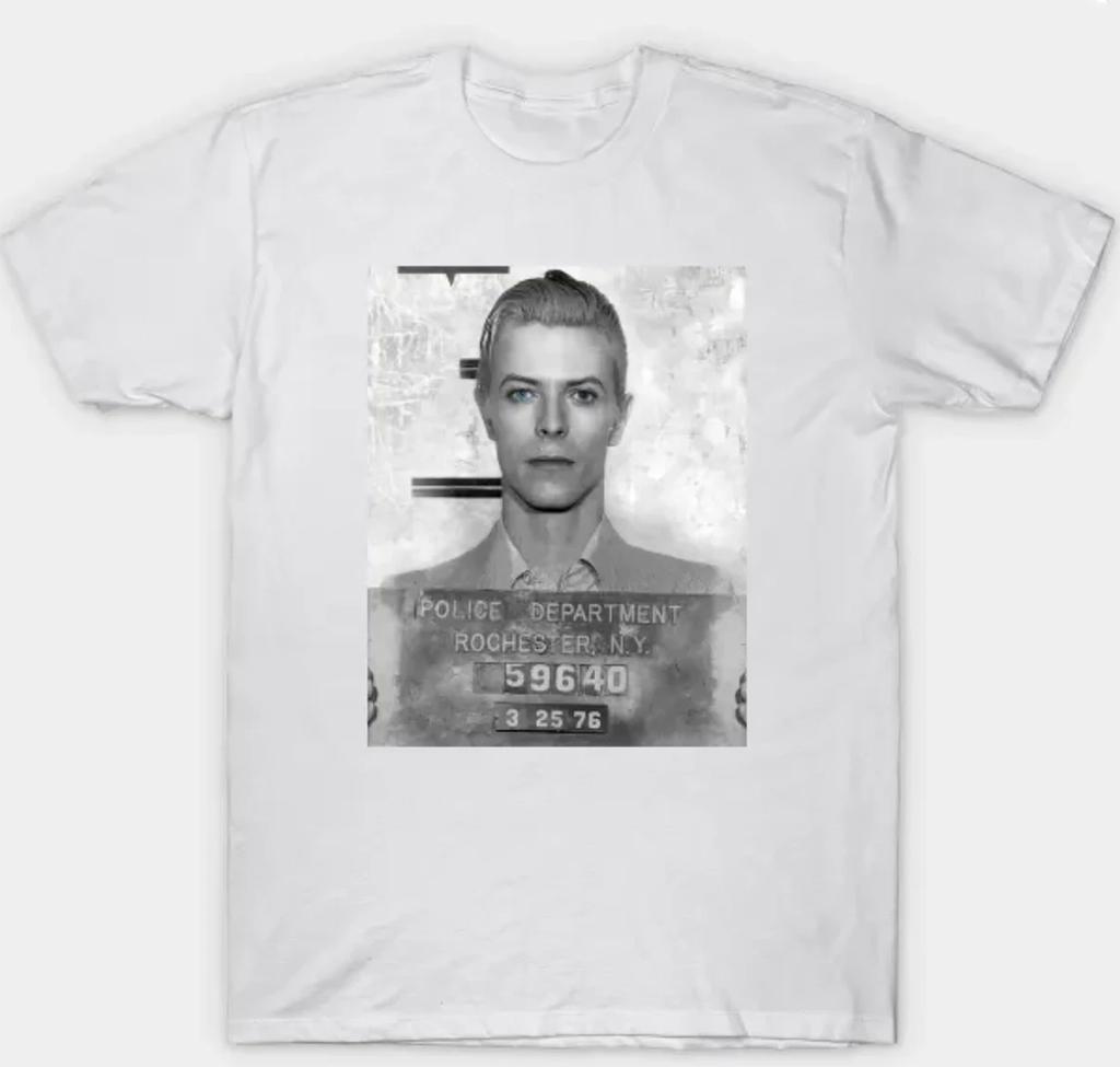 David Bowie Ziggy Stardust Mug Shot T Shirt Unisex S-3XL White Fan Art
