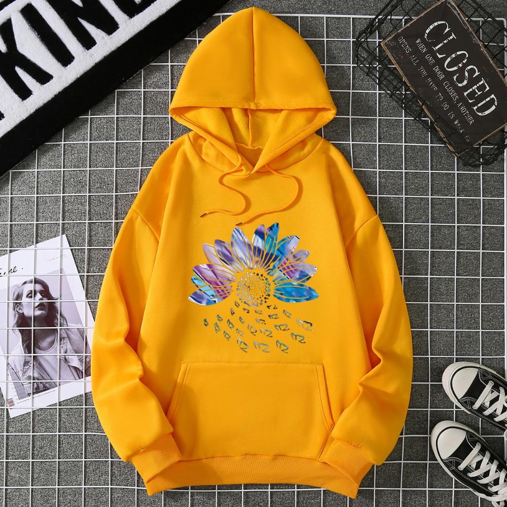 Real shot new foreign trend pattern printing spring and autumn loose casual fashion women's hooded sweater