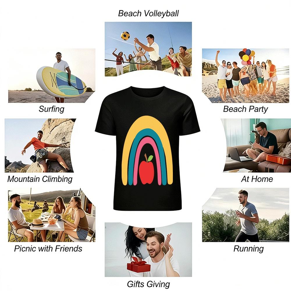 Fun Apple Rainbow Print Casual T-Shirt Pure cotton T-shirt