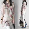 Pretty Floral Pattern Sleeve Pullover Cute and Top for Long Band with Tunic Summer Shirt Shirt Retro Pattern Shirt Ladies Loose Tunic Light Pink