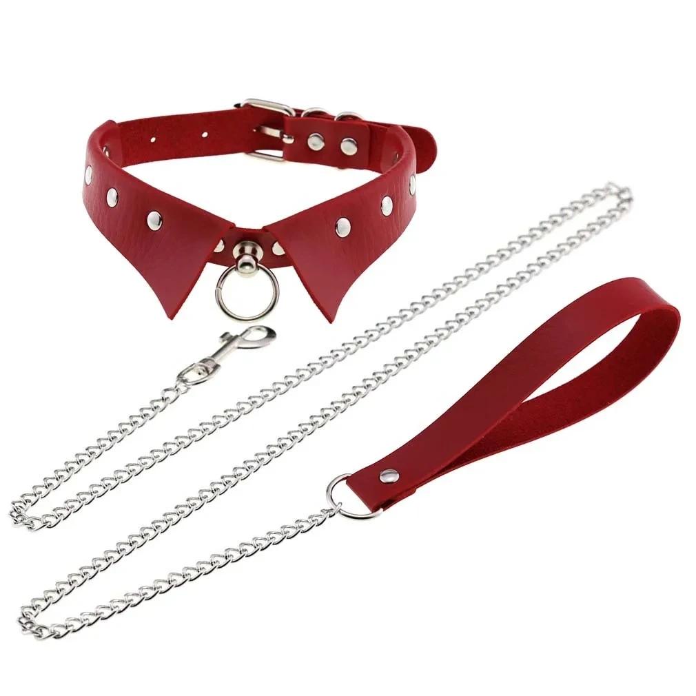 Adult Neck Collar Bondage Chain Slave Leash Steel Chain Dog Chain Neck Collars Sex Toys For Woman Man Couples Flirting Toys