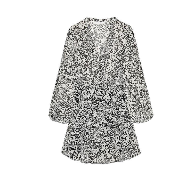 Spring and Summer New Women's Clothing Commute Style Casual Loose Print Long Sleeves V-neck Casual Casual Dress 2468656