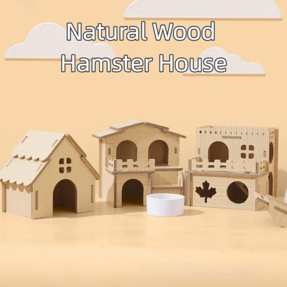Durable Hamster House Natural Wooden Small Pets Hideaway New Hamster Hide Villa for Chinchilla