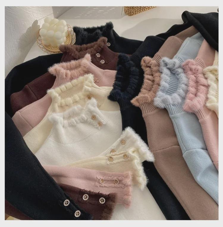 Women's One-Piece Fleece Sweater, Warm 2024 Autumn/Winter Design, Fashionable Thick Half-High Collar Base Layer Top.